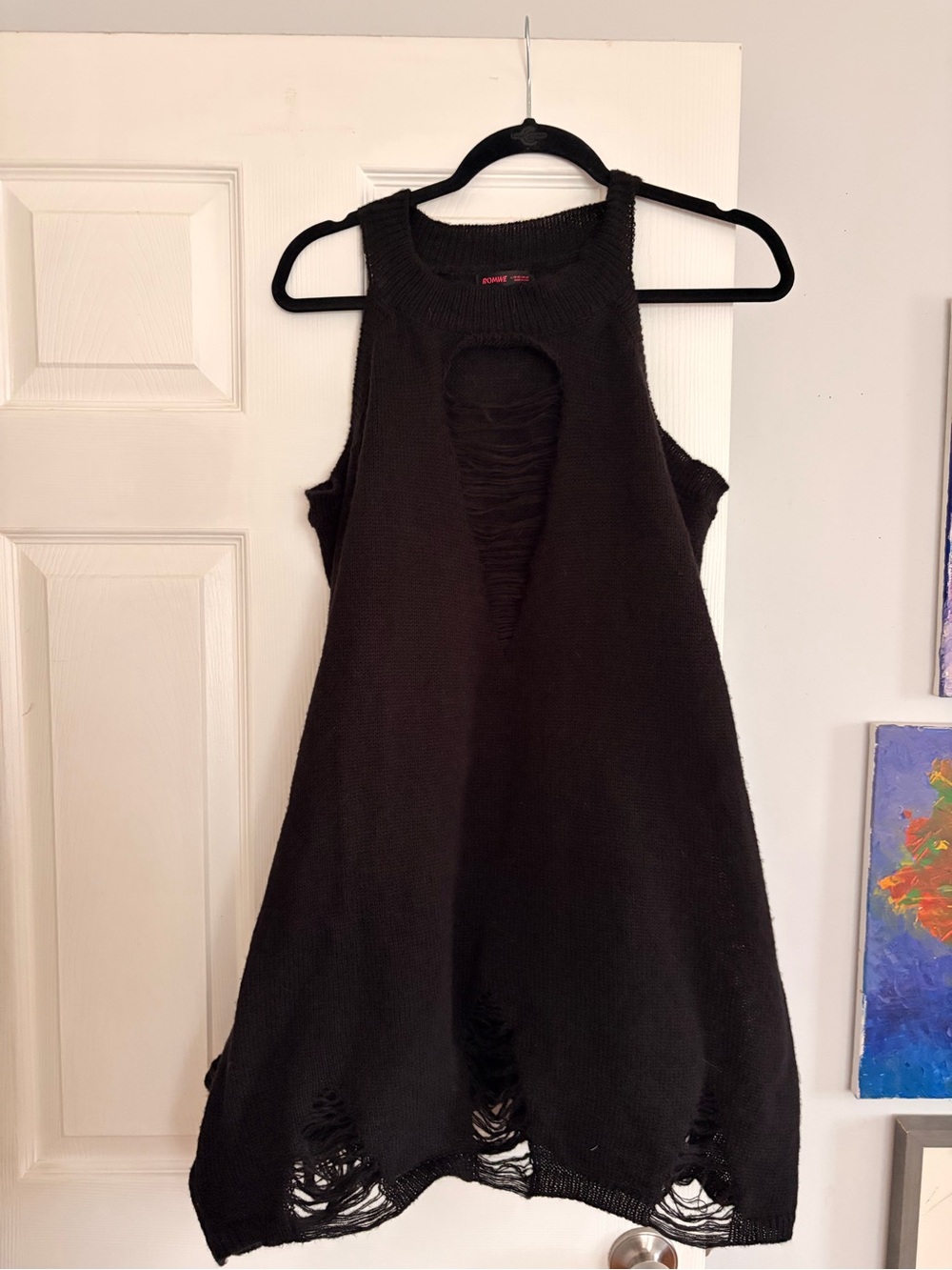 ROMWE Black Distressed Knit Sleeveless Tank